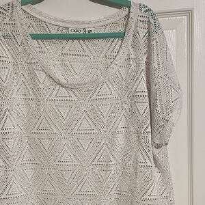 Cato Ivory Geometric Crochet Blouse